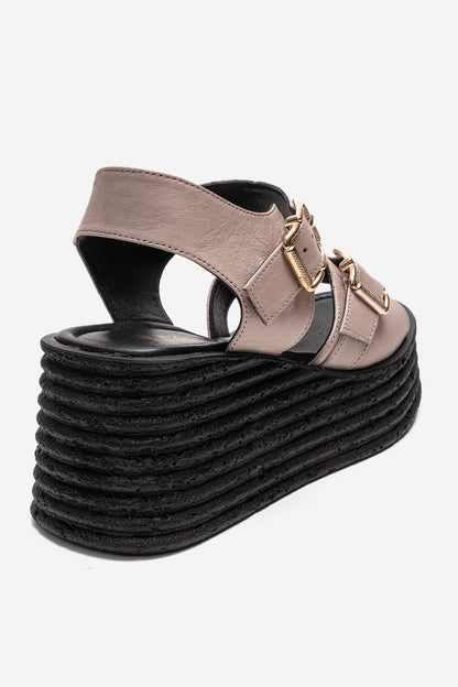 MIRETTE - Sandalia de plataforma de cuero genuino color blanco roto (Mujer)