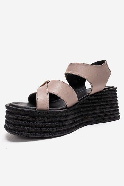 MIRETTE - Sandalia de plataforma de cuero genuino color blanco roto (Mujer)