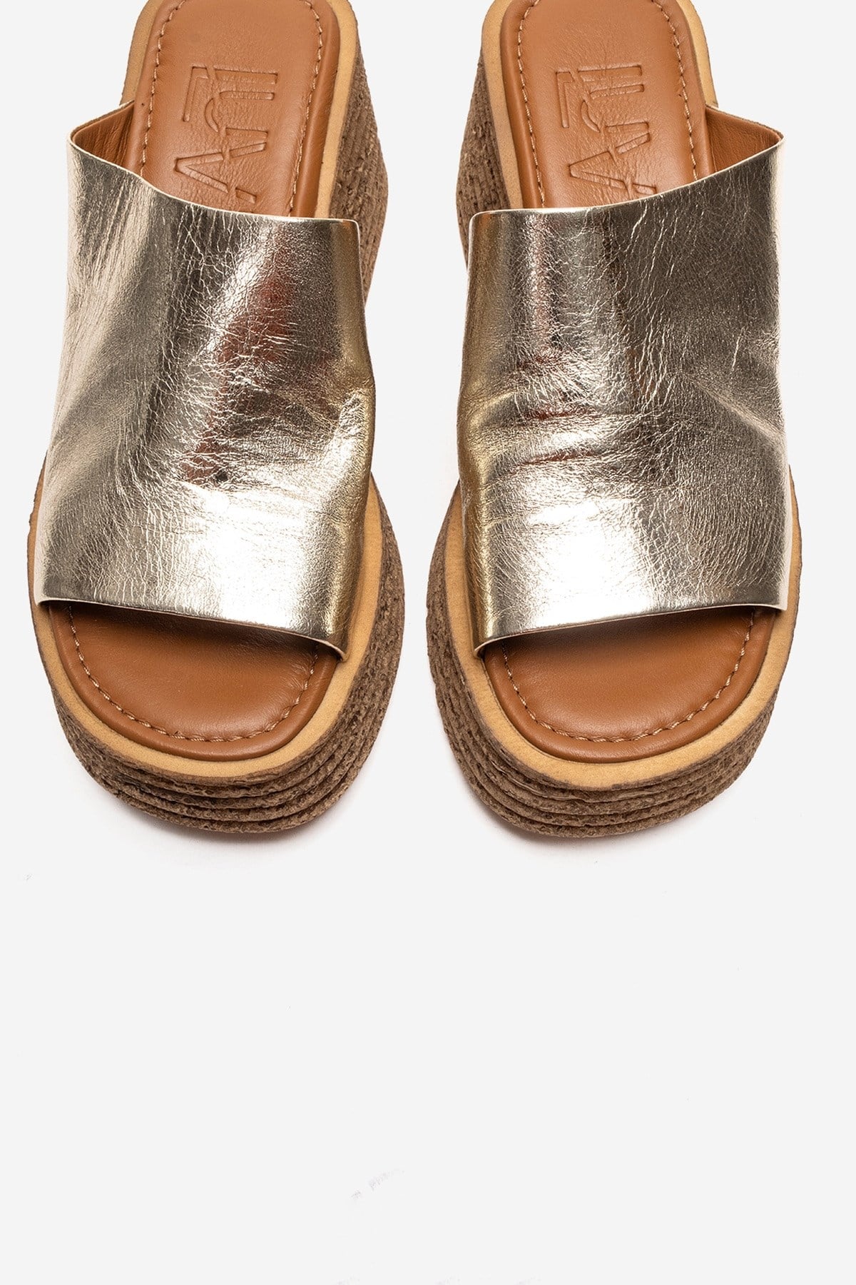 MARC - Gold Genuine Leather Wedge Heel Slide (Women)