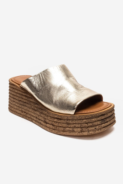 MARC - Gold Genuine Leather Wedge Heel Slide (Women)