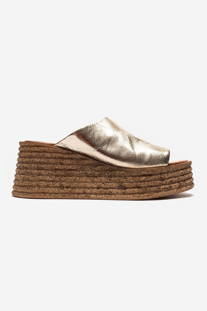 MARC - Gold Genuine Leather Wedge Heel Slide (Women)