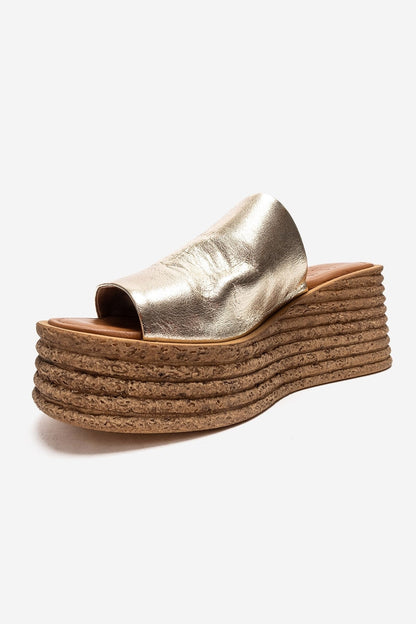 MARC - Gold Genuine Leather Wedge Heel Slide (Women)