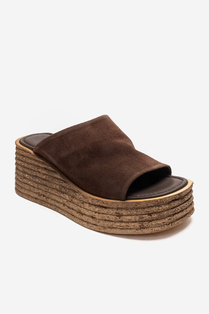 MARC - Brown Suede Leather Wedge Heel Slide (Women)