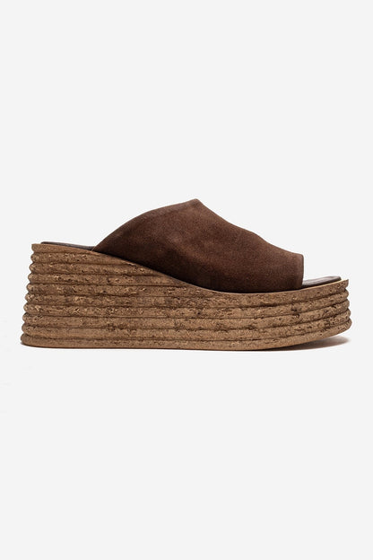 MARC - Brown Suede Leather Wedge Heel Slide (Women)
