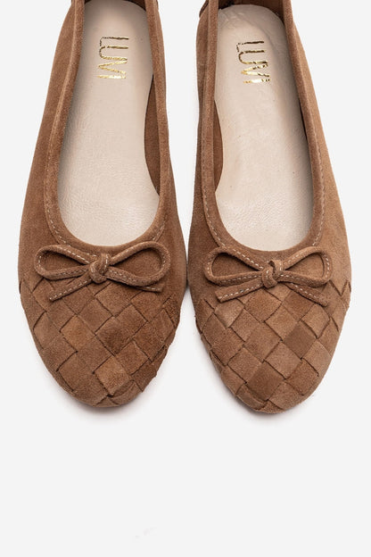03 - Taupe Genuine Suede Leather Ballet Flat (Women)