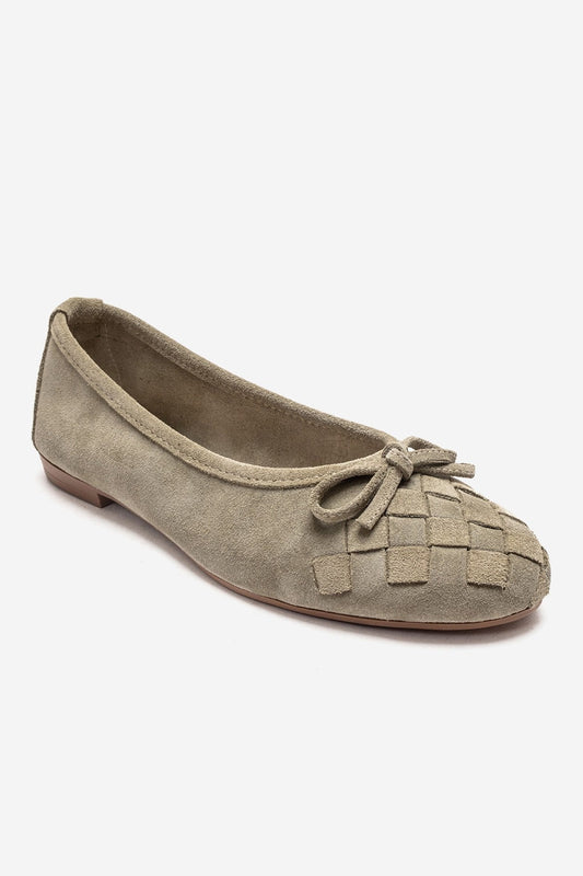 03 - Green Genuine Suede Leather Ballet Flat (Women)