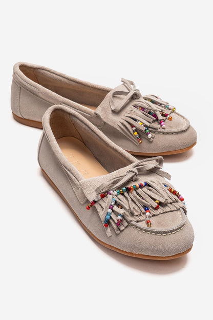 EVELYN - Mocasín de cuero de gamuza auténtica color beige (mujer)