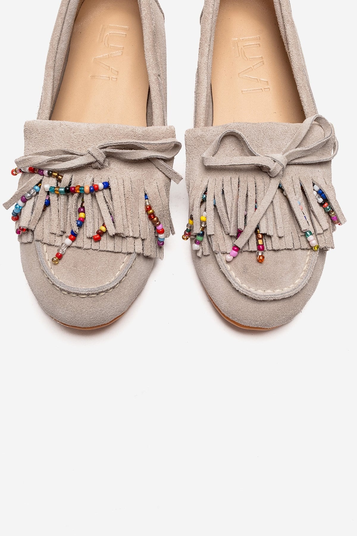 EVELYN - Mocasín de cuero de gamuza auténtica color beige (mujer)