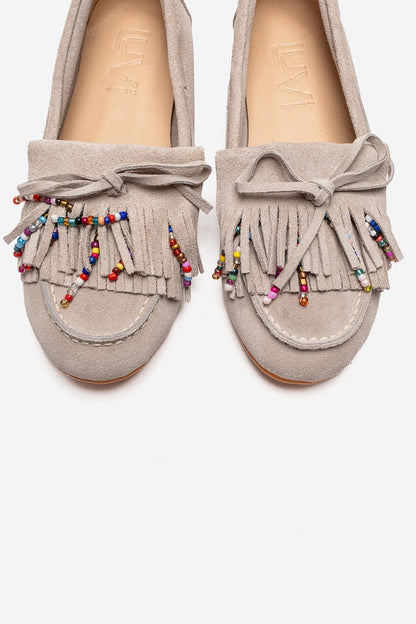 EVELYN - Mocasín de cuero de gamuza auténtica color beige (mujer)