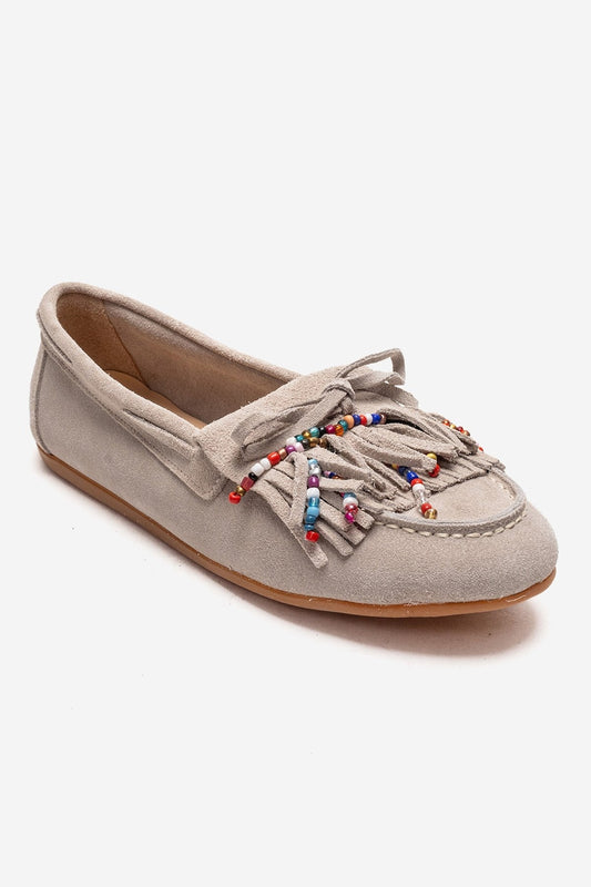 EVELYN - Mocasín de cuero de gamuza auténtica color beige (mujer)