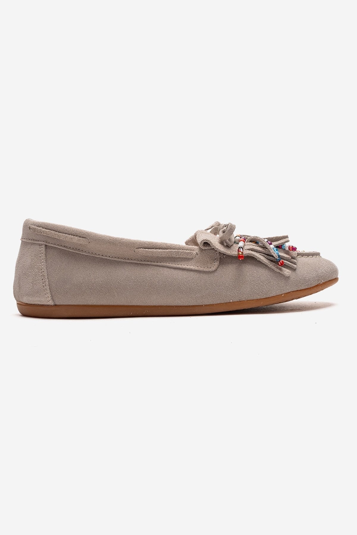 EVELYN - Mocasín de cuero de gamuza auténtica color beige (mujer)
