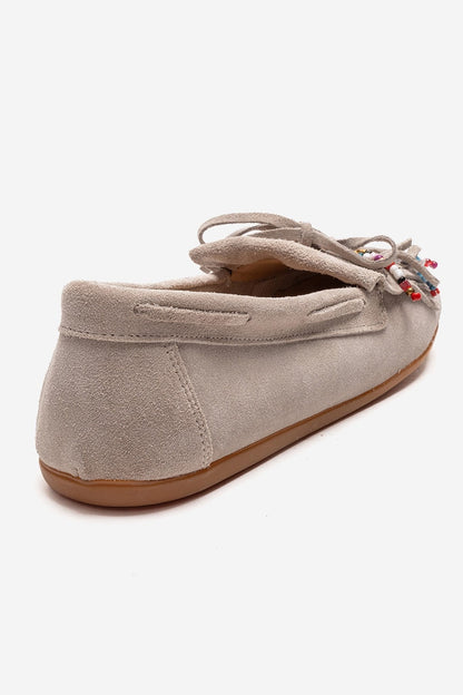 EVELYN - Mocasín de cuero de gamuza auténtica color beige (mujer)