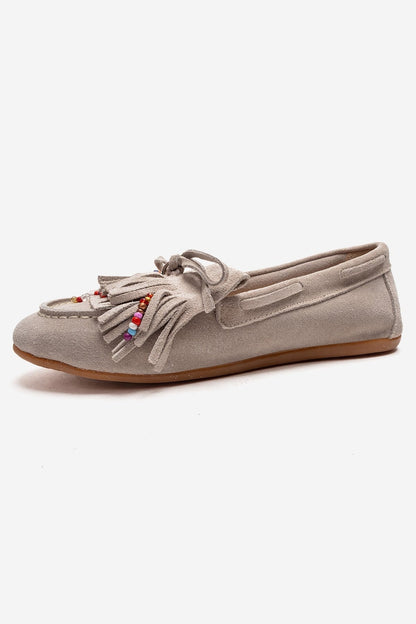 EVELYN - Mocasín de cuero de gamuza auténtica color beige (mujer)