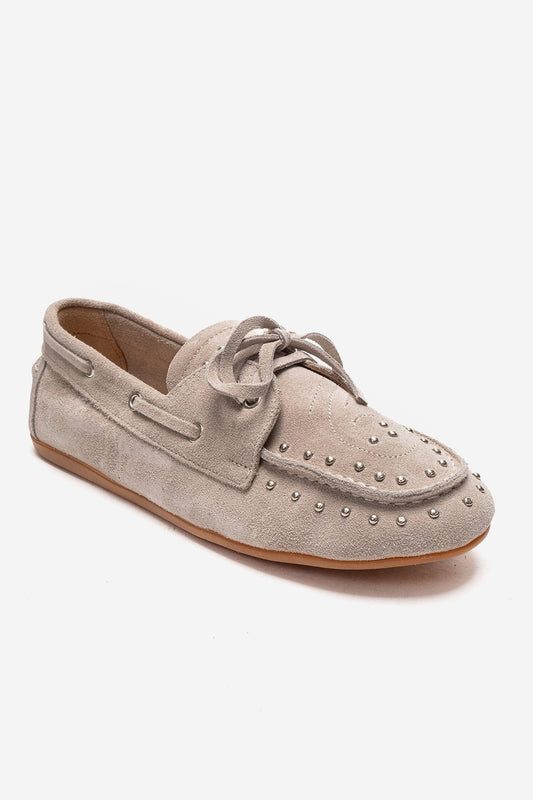 CUESTA - Mocasín de cuero de gamuza auténtica color beige (Mujer)