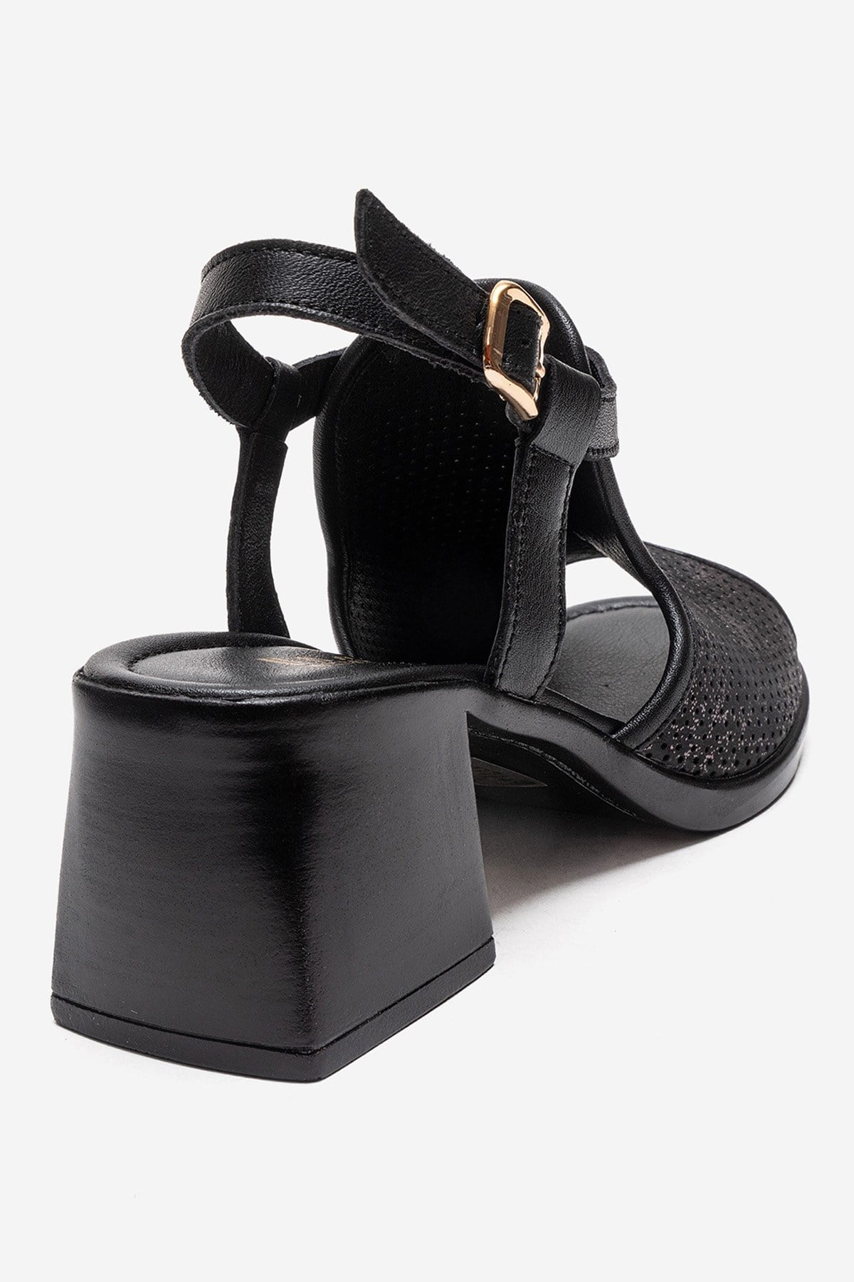 JANELLE - Sandalia de tacón de bloque de cuero genuino negro (Mujer)