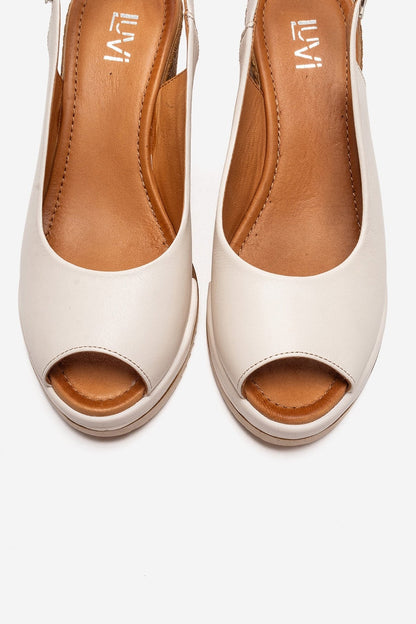 HELINA - Beige Genuine Leather Wedge Sandal (Women)