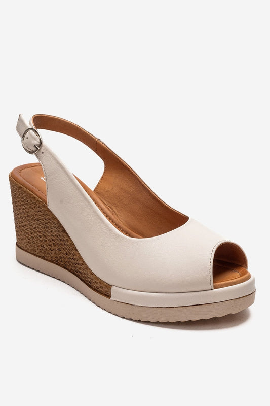 HELINA - Sandalia de cuña de cuero genuino color beige (mujer)