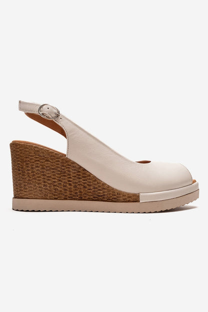 HELINA - Beige Genuine Leather Wedge Sandal (Women)