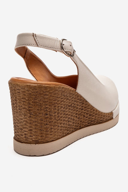 HELINA - Beige Genuine Leather Wedge Sandal (Women)