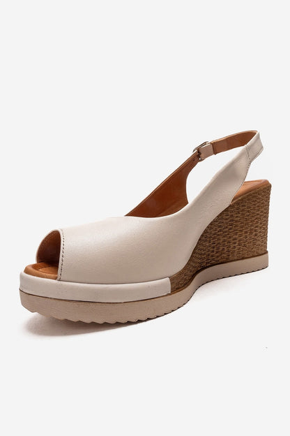 HELINA - Beige Genuine Leather Wedge Sandal (Women)