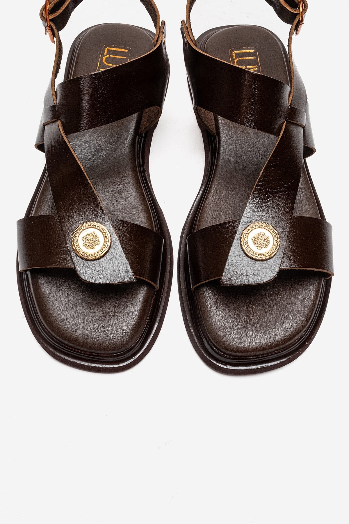 QUELLA - Brown Genuine Leather Buckle Sandal (Women)