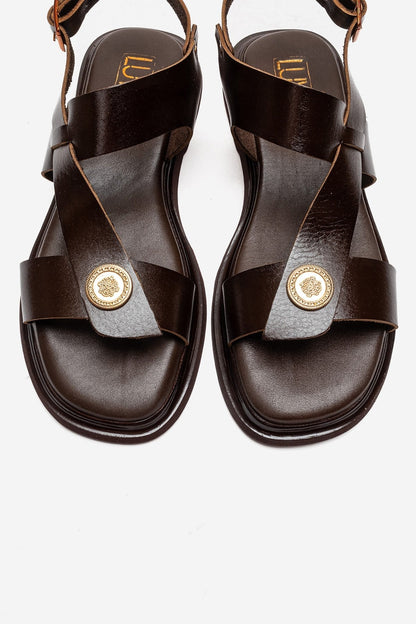QUELLA - Brown Genuine Leather Buckle Sandal (Women)
