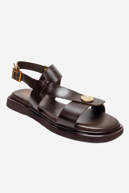 QUELLA - Brown Genuine Leather Buckle Sandal (Women)