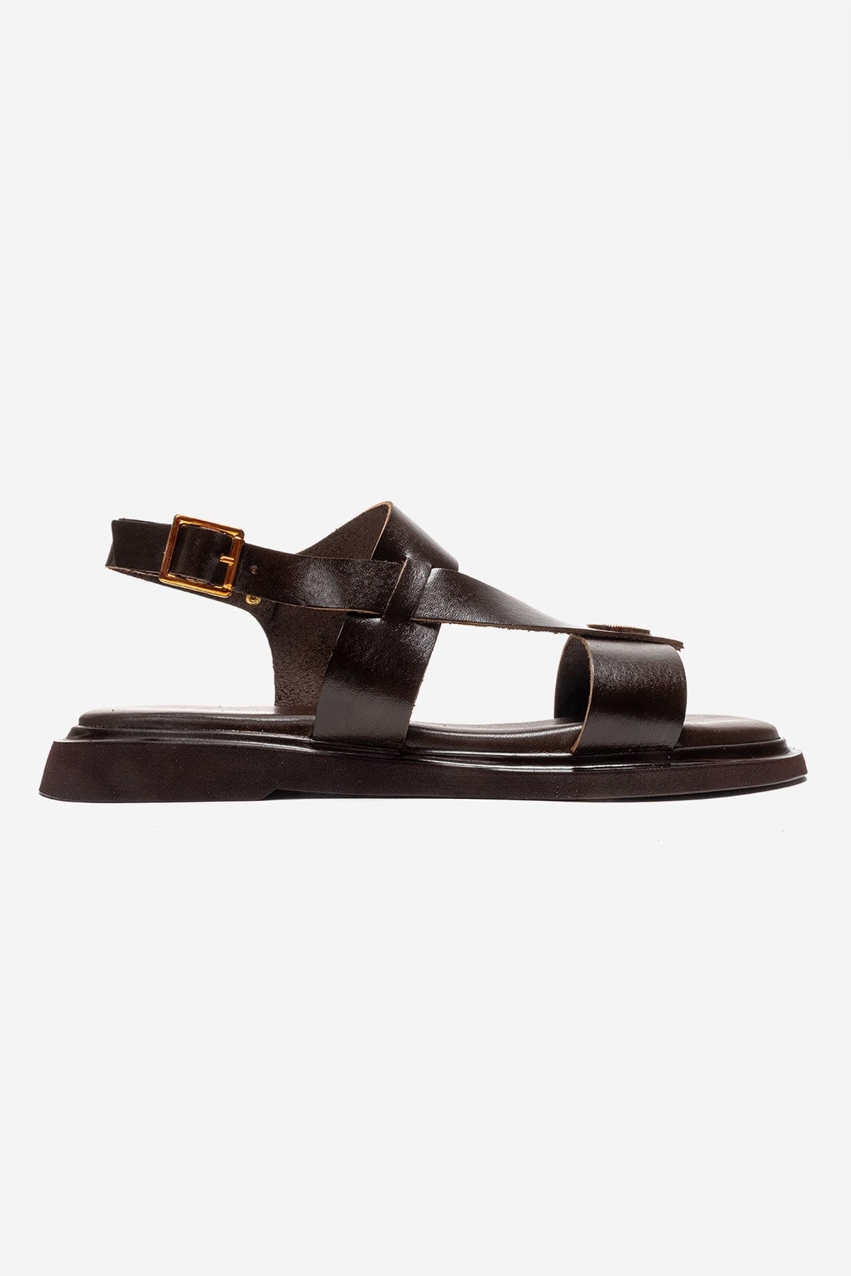 QUELLA - Brown Genuine Leather Buckle Sandal (Women)