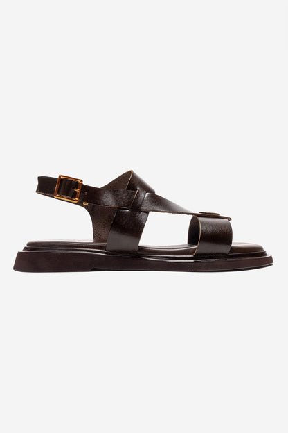 QUELLA - Brown Genuine Leather Buckle Sandal (Women)