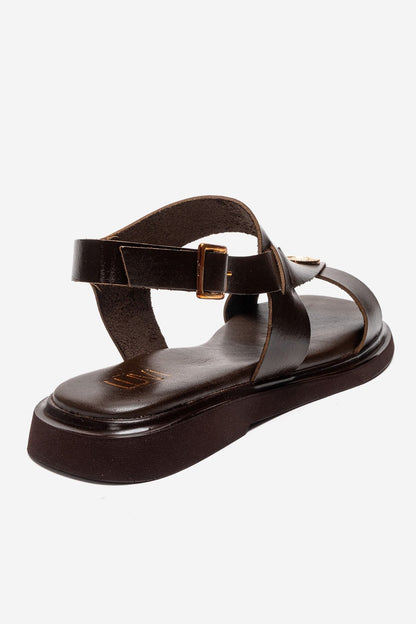 QUELLA - Brown Genuine Leather Buckle Sandal (Women)