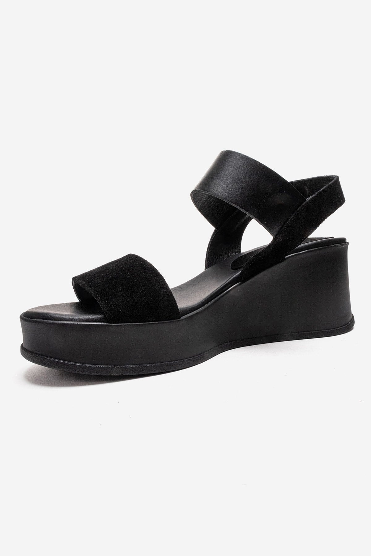 LOLANTHE - Sandalia de cuña de cuero genuino negro (Mujer)