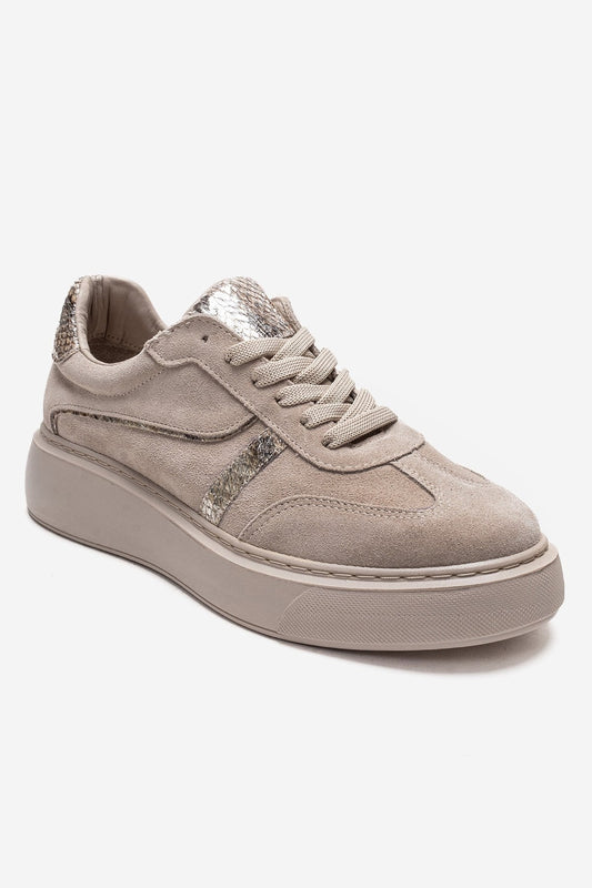 IVARA - Zapatillas de uso diario de cuero genuino de ante beige (mujer)