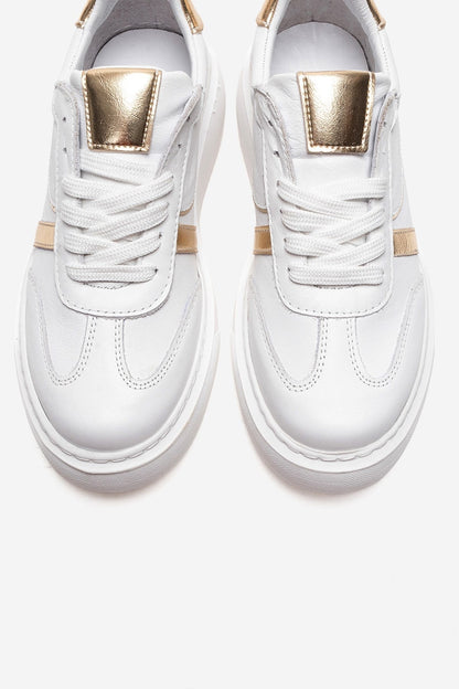 IVARA - White And Gold Genuine Leather Everyday Sneaker (Women)
