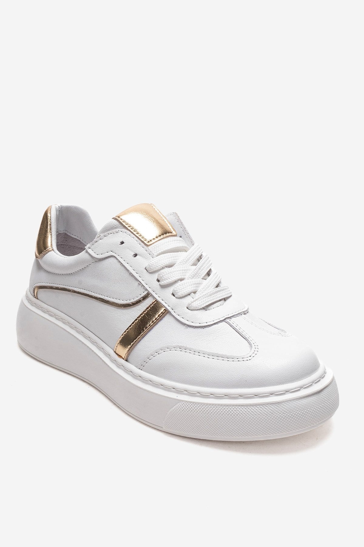 IVARA - White And Gold Genuine Leather Everyday Sneaker (Women)