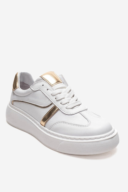 IVARA - White And Gold Genuine Leather Everyday Sneaker (Women)