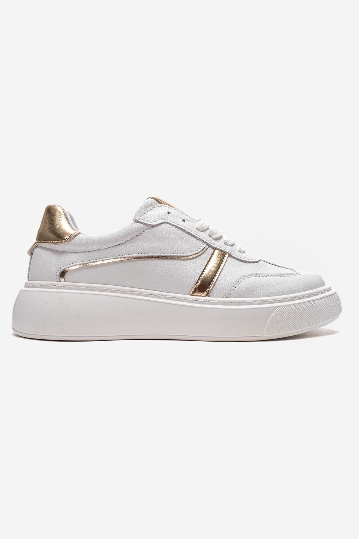 IVARA - White And Gold Genuine Leather Everyday Sneaker (Women)