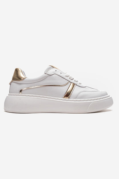 IVARA - White And Gold Genuine Leather Everyday Sneaker (Women)