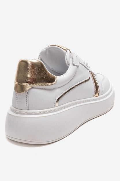 IVARA - White And Gold Genuine Leather Everyday Sneaker (Women)