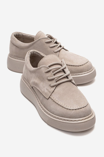 MAREON - Zapatilla deportiva de ante beige de piel genuina con cordones (Mujer)