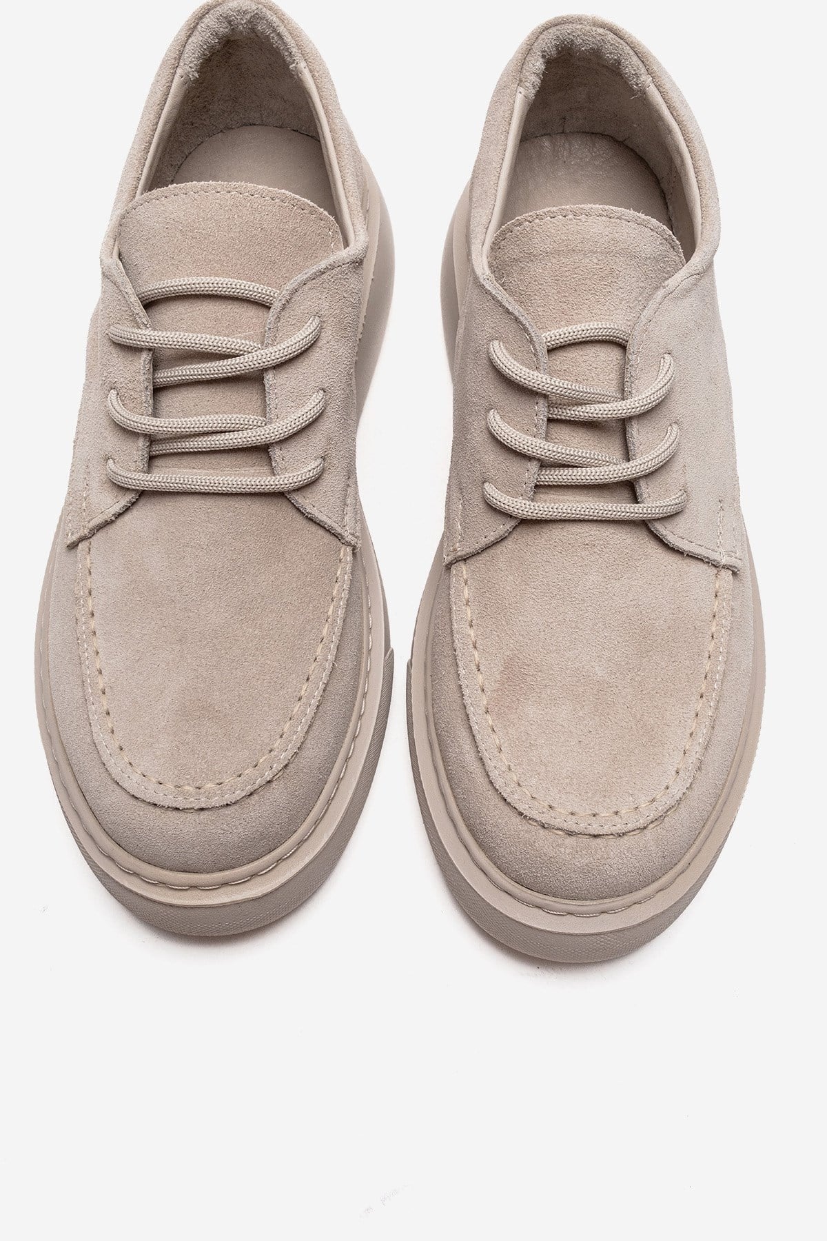 MAREON - Zapatilla deportiva de ante beige de piel genuina con cordones (Mujer)