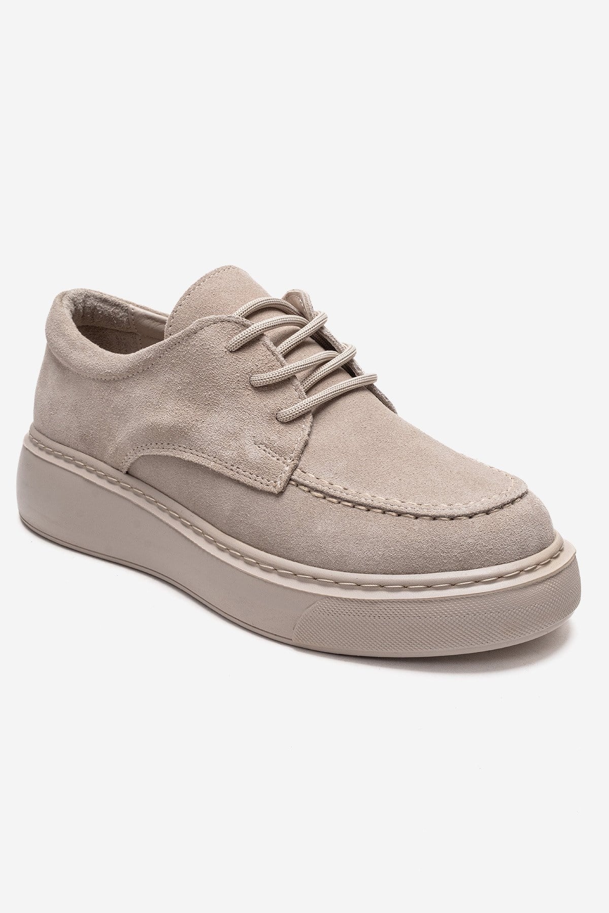MAREON - Zapatilla deportiva de ante beige de piel genuina con cordones (Mujer)