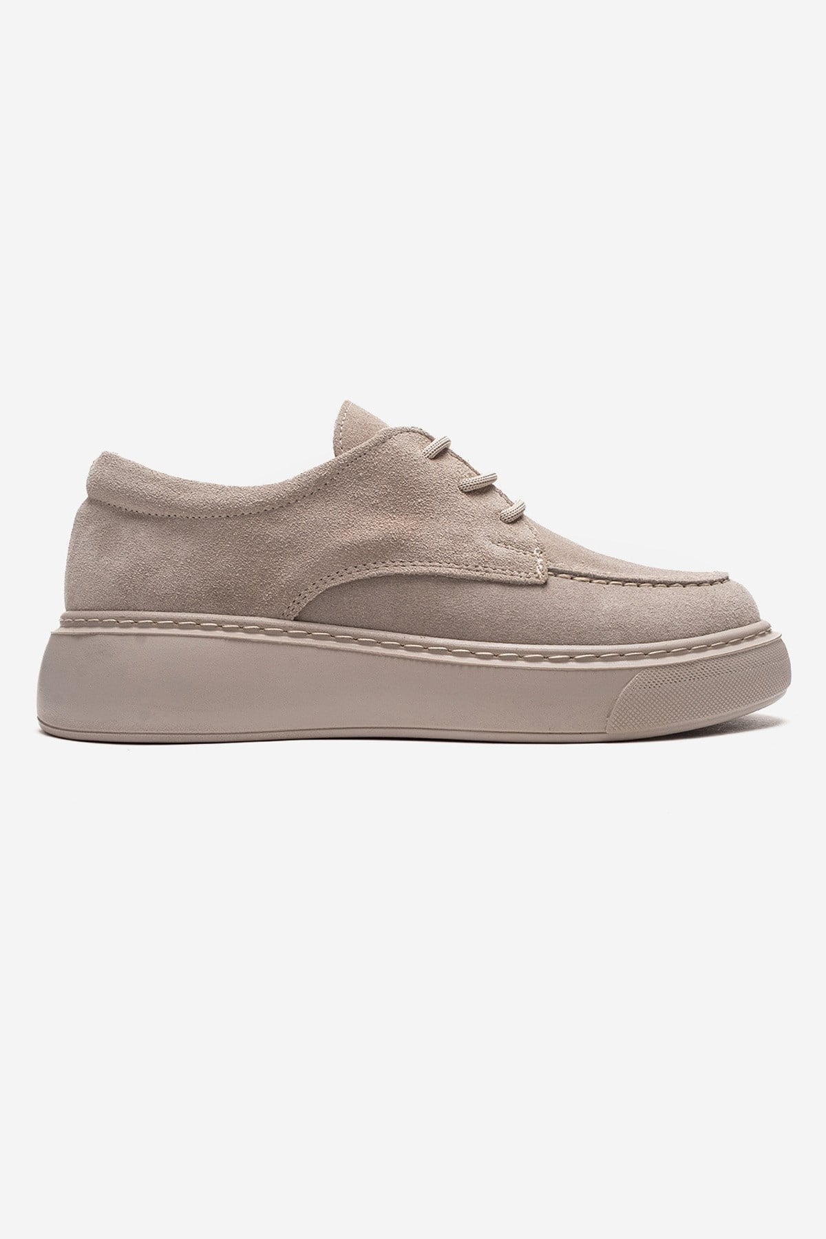 MAREON - Zapatilla deportiva de ante beige de piel genuina con cordones (Mujer)