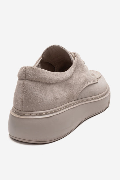 MAREON - Zapatilla deportiva de ante beige de piel genuina con cordones (Mujer)