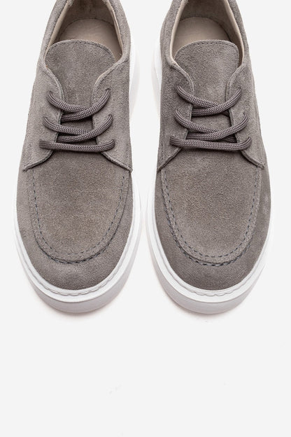 MAREON - Gray Suede Genuine Leather Lace-Up Sneaker (Women)