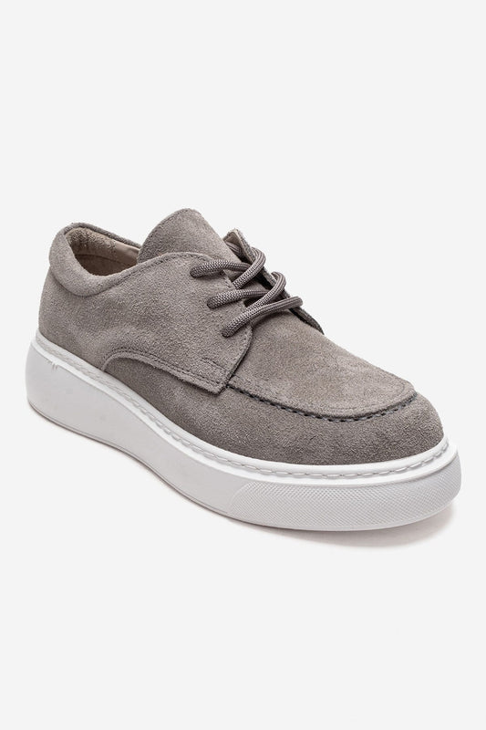 MAREON - Zapatilla de cordones de ante gris y piel auténtica (Mujer)