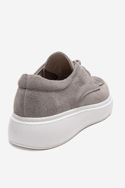 MAREON - Gray Suede Genuine Leather Lace-Up Sneaker (Women)