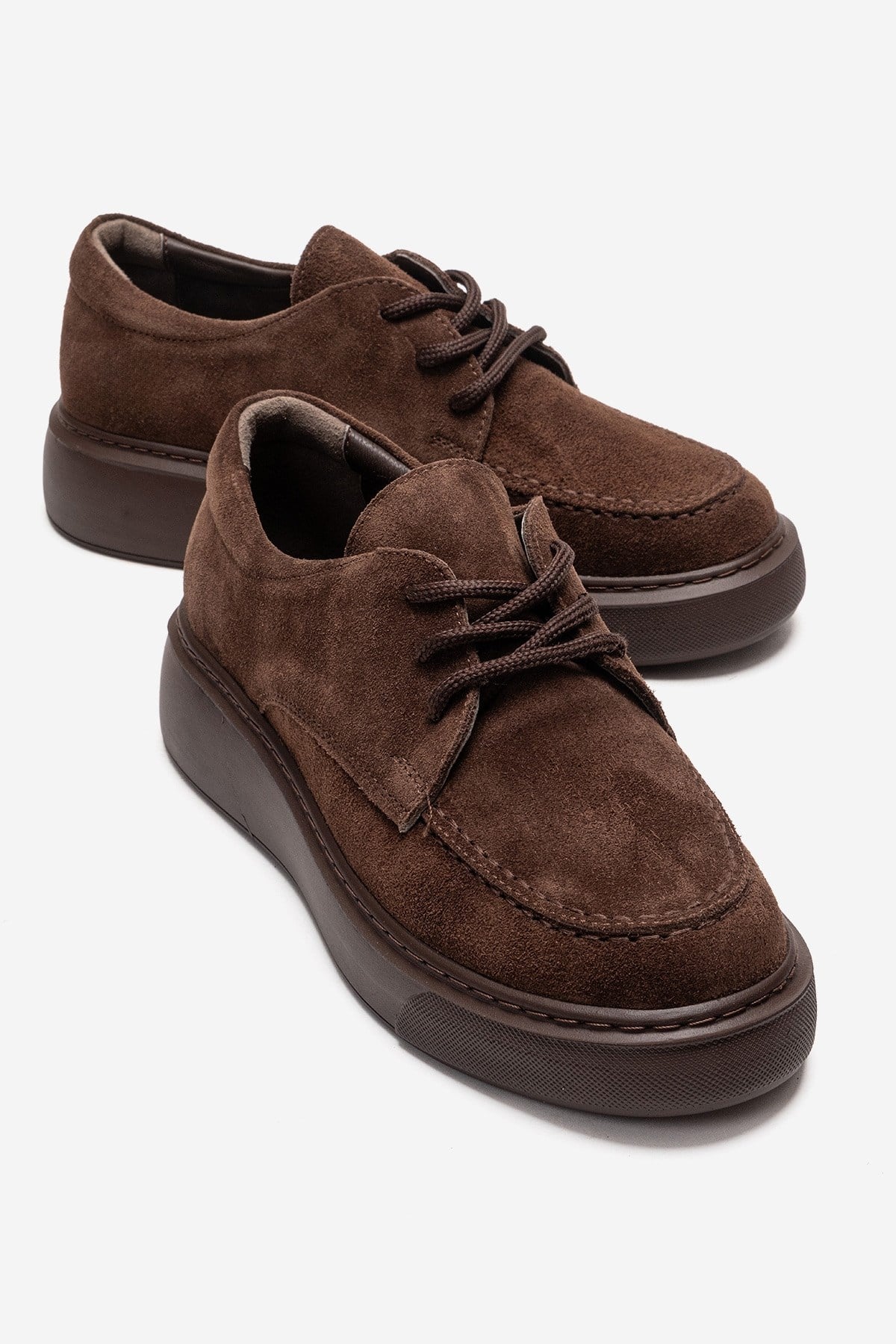 MAREON - Zapatilla de cordones de ante marrón de piel auténtica (Mujer)