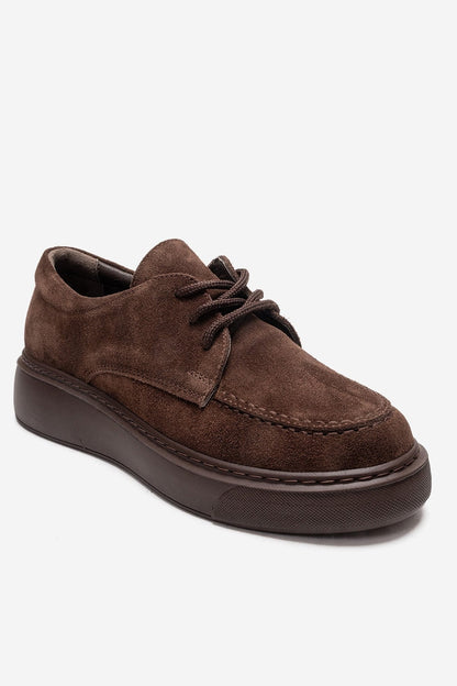 MAREON - Zapatilla de cordones de ante marrón de piel auténtica (Mujer)