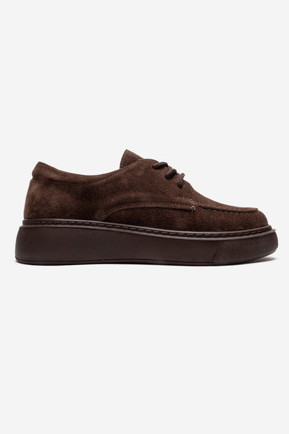 MAREON - Zapatilla de cordones de ante marrón de piel auténtica (Mujer)