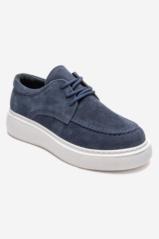 MAREON - Zapatilla diaria de piel auténtica azul vaquero con cordones (mujer)